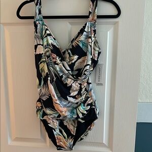 Jantzen Black Tropical Floral Swimsuit